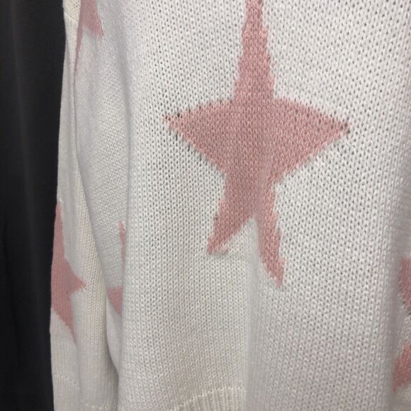 Sweet & Sinful Womens Large Cream Frayed Design Pink Stars Sweater L - Picture 9 of 16